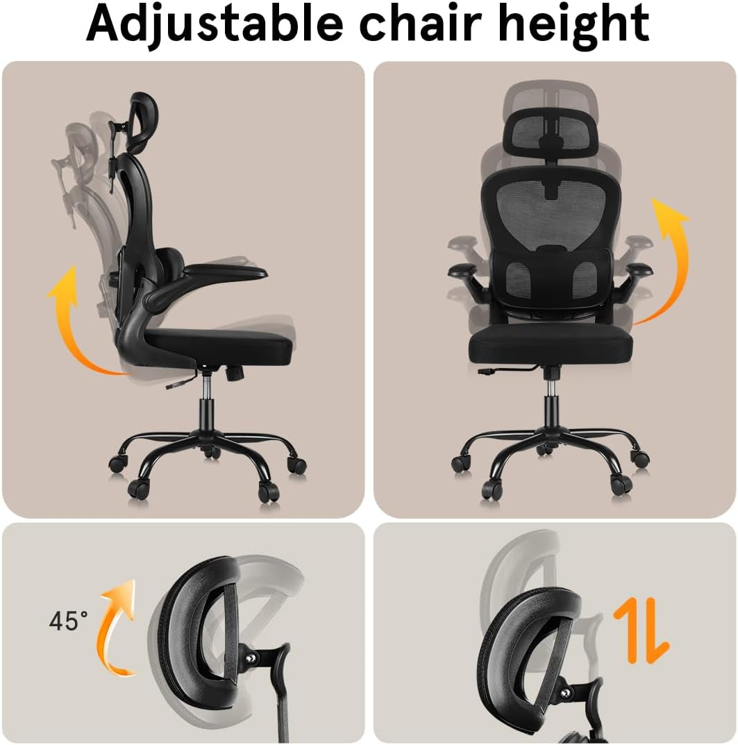 Office Chair, Desk Chair Comfy Computer Chair Ergonomic Mesh Office Chair | Breathable Material , Removable Back Support , Adjustable Height , Adjustable Headrest
