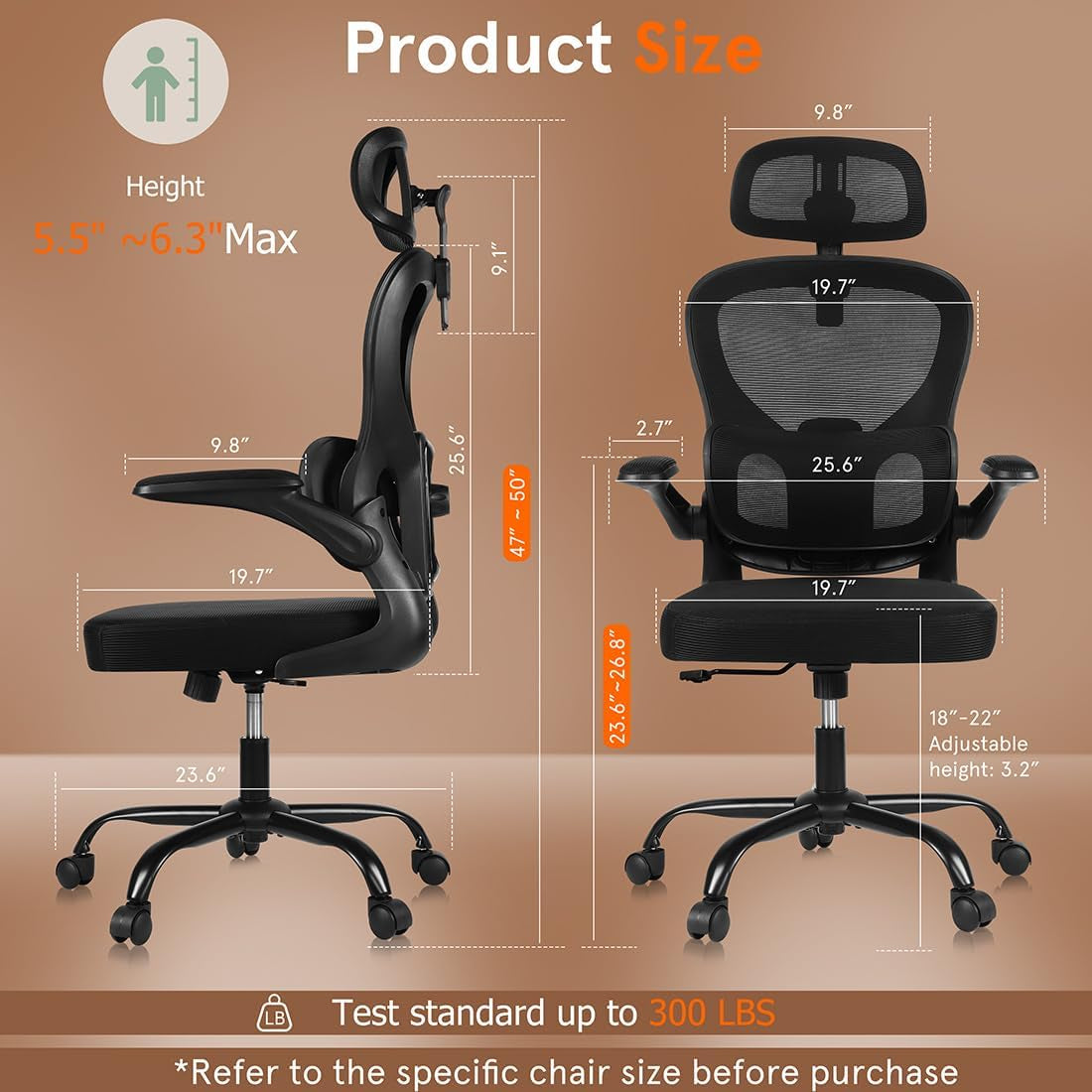 Office Chair, Desk Chair Comfy Computer Chair Ergonomic Mesh Office Chair | Breathable Material , Removable Back Support , Adjustable Height , Adjustable Headrest